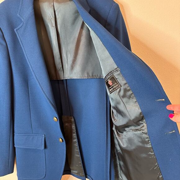 Vintage Hardwick Sport Coat Blazer Size 40L Cobalt Blue Waffle Weave Two Button - Picture 9 of 13